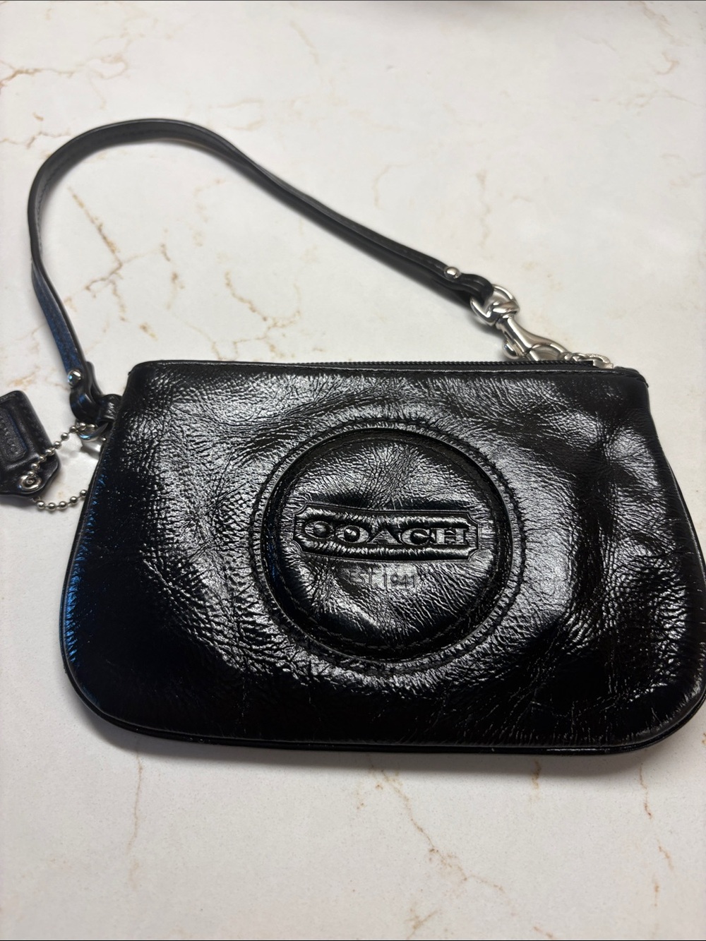 Coach Glazed Black Leather Wristlet - Picture 2 of 7